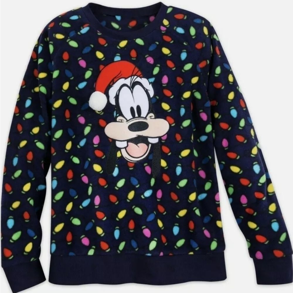 DISNEY PARKS Goofy Christmas Lights "Ugly Christmas Sweater" Fleece M